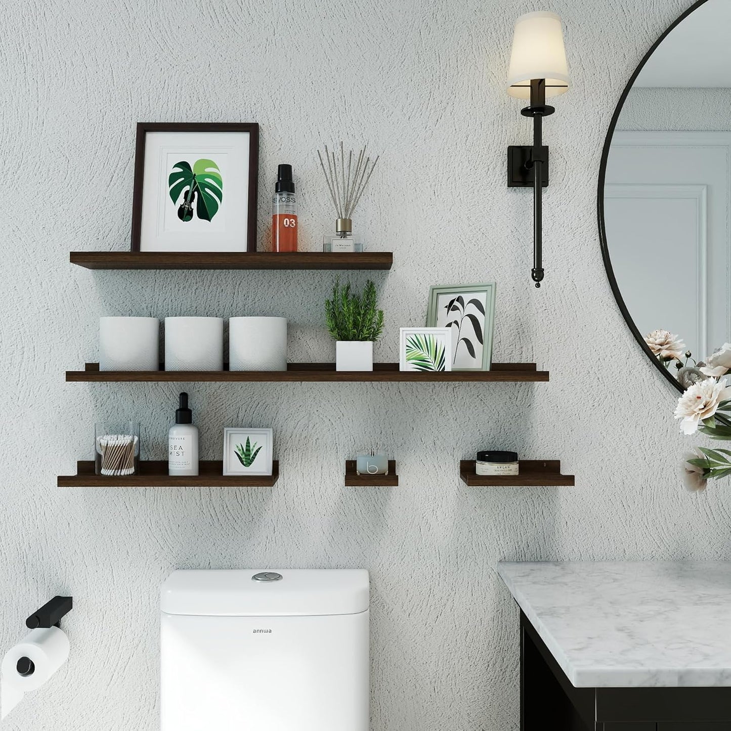 White Floating Shelves for Wall Decor, Wall Mounted Wood Storage Shelf for Bedroom, Living Room, Bathroom, Kitchen, Nursery, Display Picture Ledge Shelf with Lip Set of 2-14 Inches, White