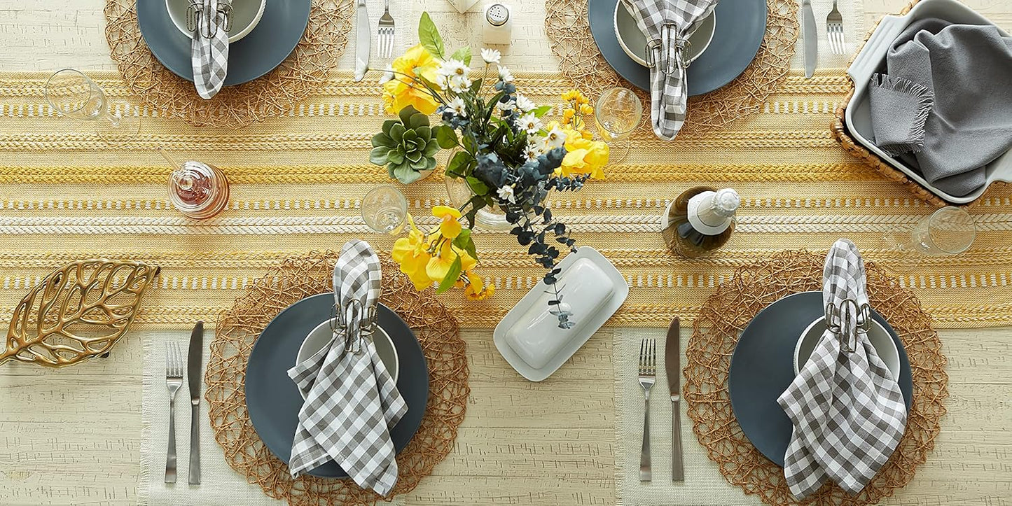 DII Farmhouse Braided Stripe Table Runner Collection, 15x72 (15x77, Fringe Included), Black