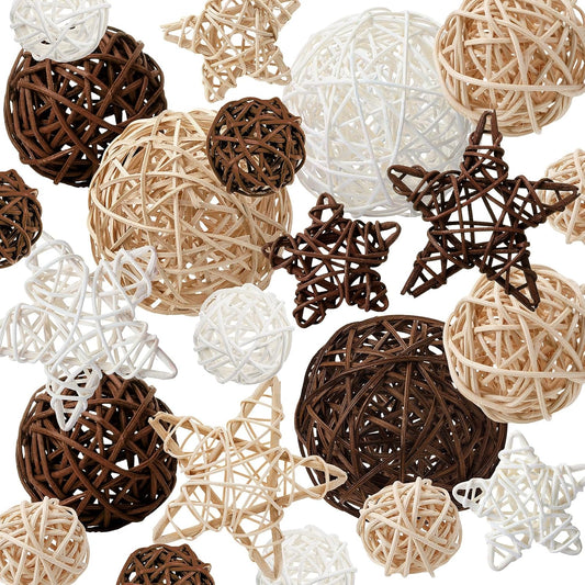 Chunful 22 Pcs Decorative Balls for Centerpiece Bowls Wicker Rattan Balls Orbs Vase Fillers for Craft, Party, Wedding Table Decoration, 5 Size, 2 Shapes(Stylish Color)