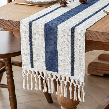 FEXIA Boho Table Runner for Thanksgiving Fall Christmas Home Decor with Tassels 72 Inches Long Pottery barn Furniture Farmhouse Rustic Macrame Burlap Table Decoration for Living Room (12x72 Inches)
