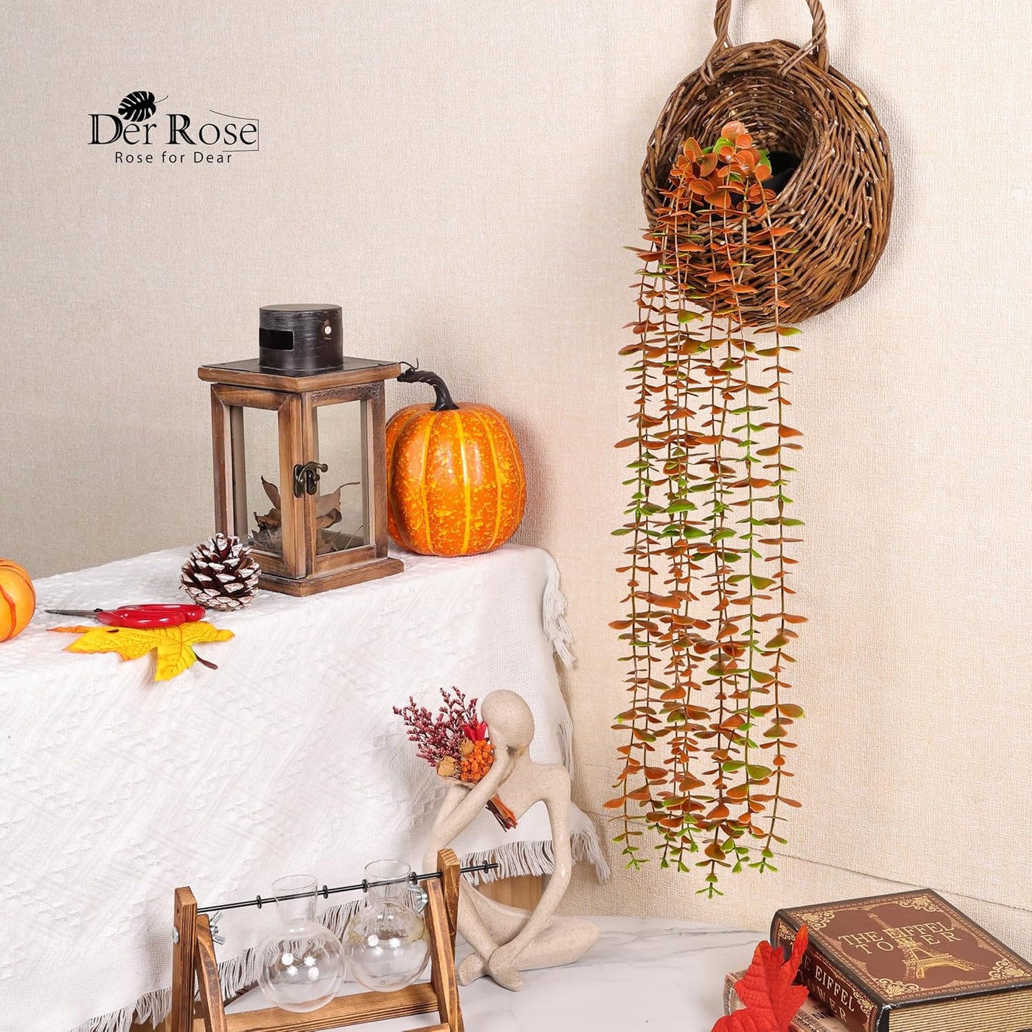 Der Rose 1Pcs Fake Plants Hanging Artificial Potted Faux Eucalyptus Plants for Modern Boho Farmhouse Bathroom Office Desk Wall Art Shelf Living Room Aesthetic Decor Indoor