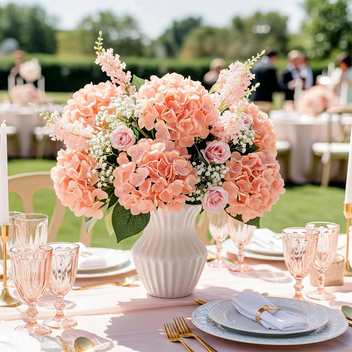 Auihiay 64 PCS Artificial Hydrangea Flowers, Silk Hydrangea Full Flowers Heads with Stems for Wedding Centerpieces, Home, Garden, Baby Shower, Party Decoration (Ivory)