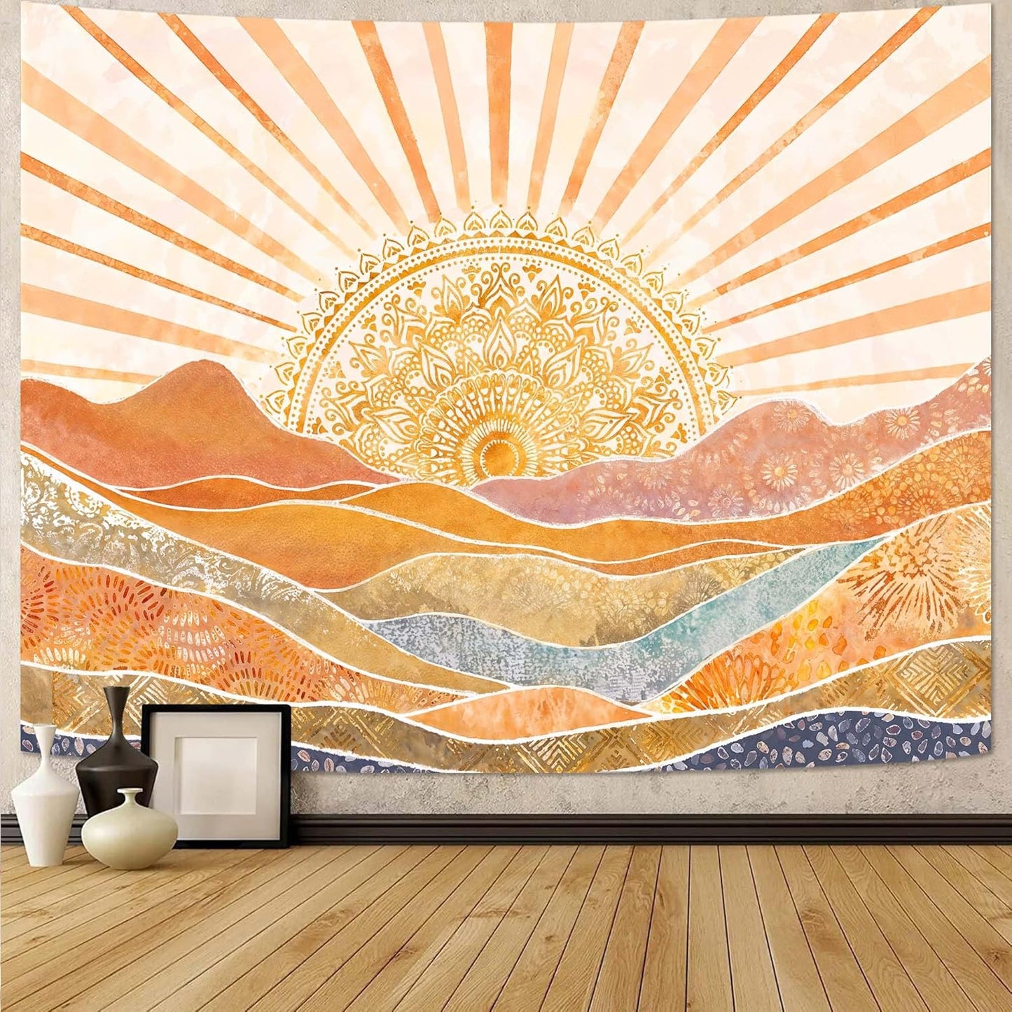 Lunerfex Bohemian Mandala Sunrise Wall Tapestry, Abstract Mountain Scenery Tapestries for Home Decor, Boho Tapestry 48x36 Inch