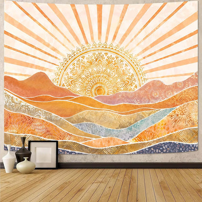 Lunerfex Bohemian Mandala Sunrise Wall Tapestry, Abstract Mountain Scenery Tapestries for Home Decor, Boho Tapestry 48x36 Inch