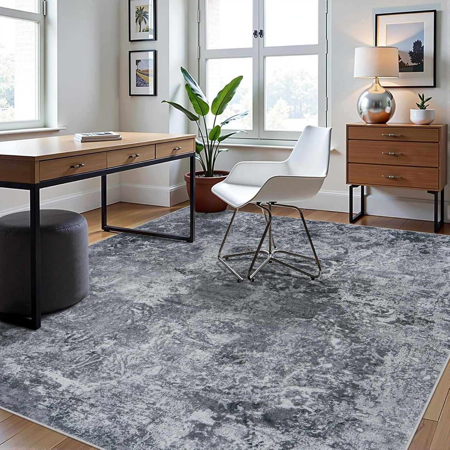 8x10 Area Rugs for Living Room Rug Washable: Abstract Large Rug for Dining Room Bedroom Carpet Non Slip 8 by 10 Indoor Modern Nursery Home Office Blue Grey
