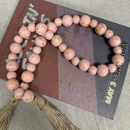 Handcrafted Farmhouse Wooden Decorative Beads Garland, Table Tray Boho Wood Beads with Tassel, Small Rustic Antique Decor for Home and Events (32" Rustic Blue)