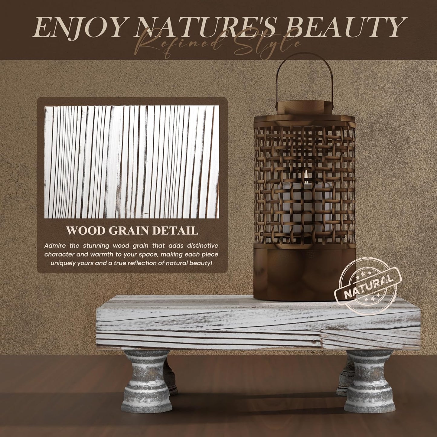 EOSAHR Farmhouse Riser for Room Decor : Decorative Pedestal Stand For Display Your Home Decorations and Uniquely Soap Stand - Rustic Bathroom Counter Tray and Kitchen Decor (Natural Wood)