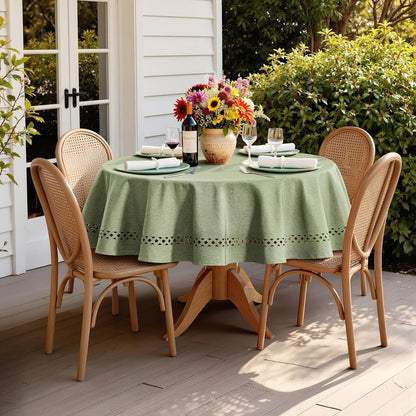 MIULEE Beige Rectangle Linen Polyester Tablecloth with Decorative Cutouts Spring Waterproof Stain Resistant & Shrink-Proof Table Cloth 52x70 inch Farmhouse Style for Dining Wedding and Outdoor