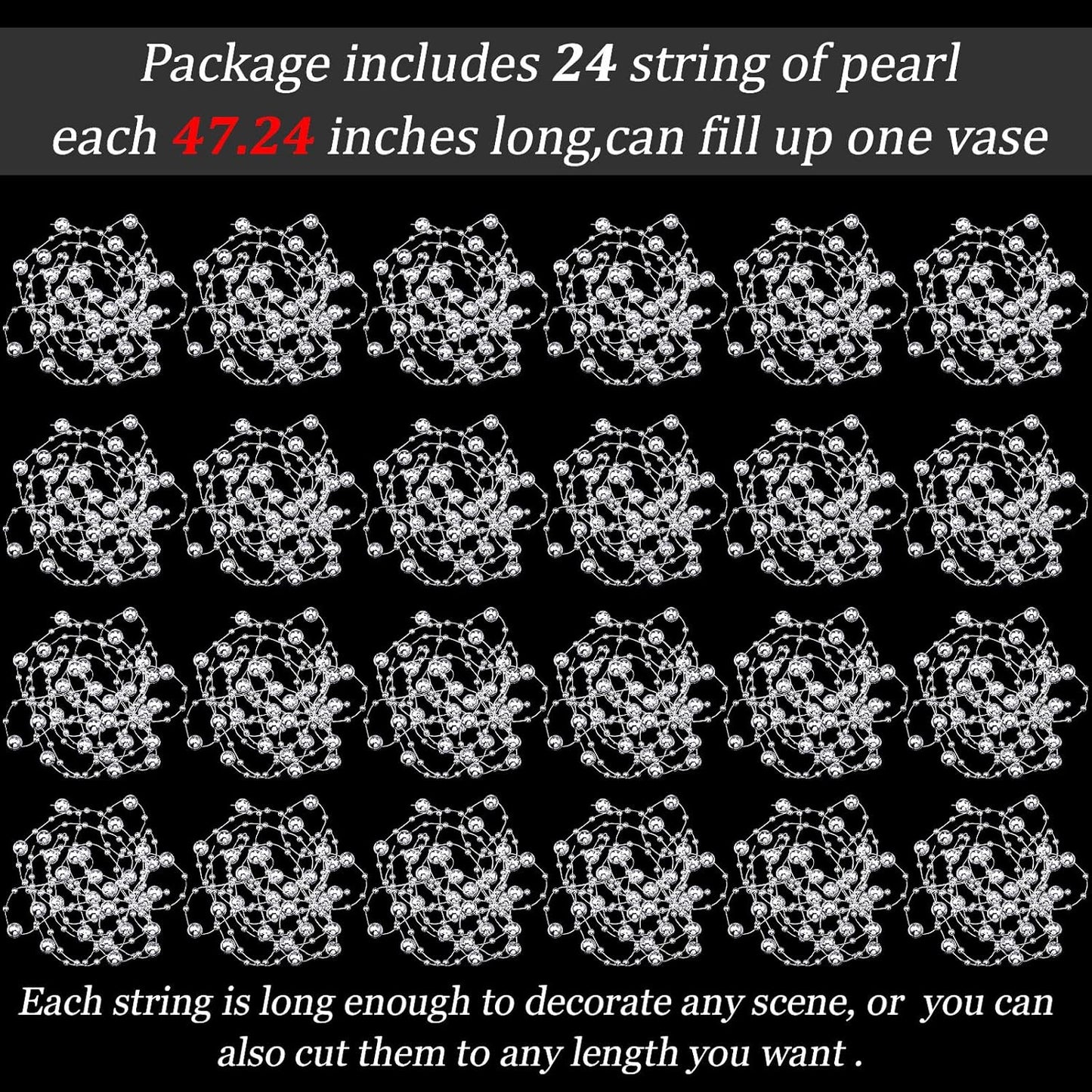 Tondiamo 24 Pcs Artificial Pearl String for Floating Candle Faux Pearls Beads String Garland Centerpiece Decoration for Vases Filler Wedding Spring Holiday Party Decor(Gold)