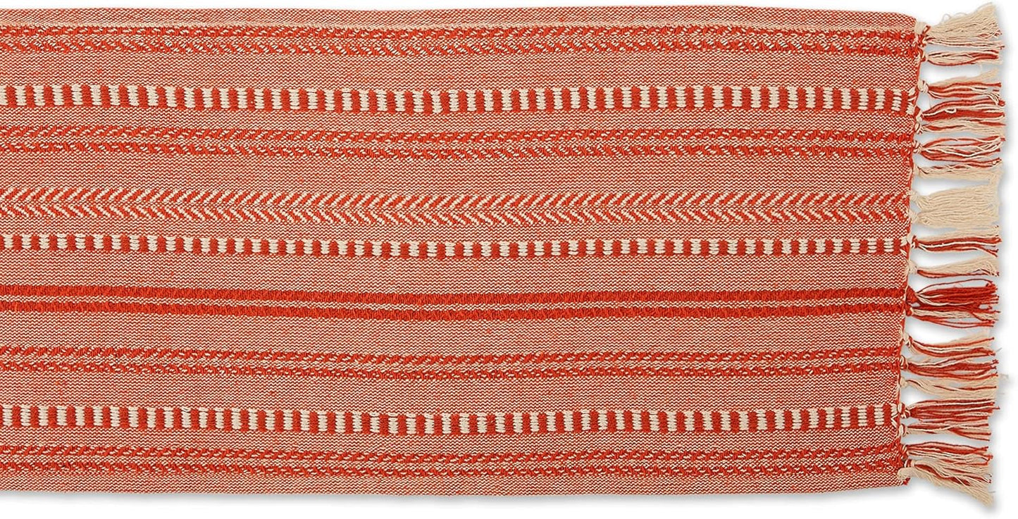 DII Farmhouse Braided Stripe Table Runner Collection, 15x72 (15x77, Fringe Included), Black