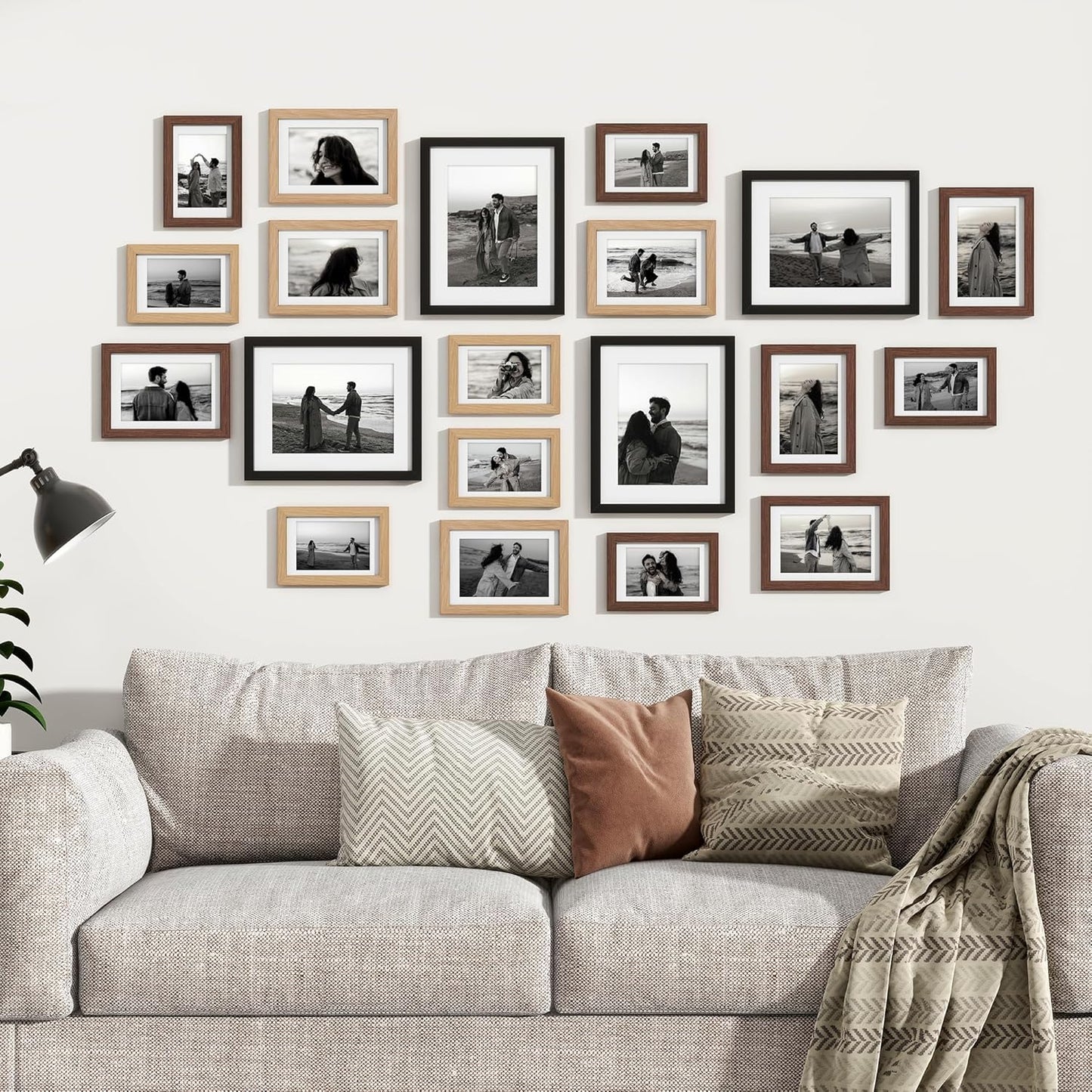 Venusmiles 20 Pack Picture Frames Collage Wall Decor, Gallery Frame Set for Wall Mounting or Tabletop Display, Multi Sizes Including 4pcs 8x10, 8pcs 5x7, 8pcs 4x6, Oak