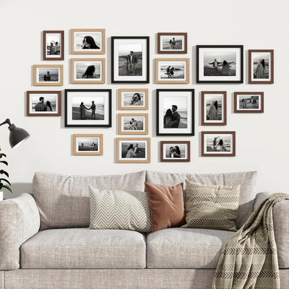 Venusmiles 20 Pack Picture Frames Collage Wall Decor, Gallery Frame Set for Wall Mounting or Tabletop Display, Multi Sizes Including 4pcs 8x10, 8pcs 5x7, 8pcs 4x6, Oak