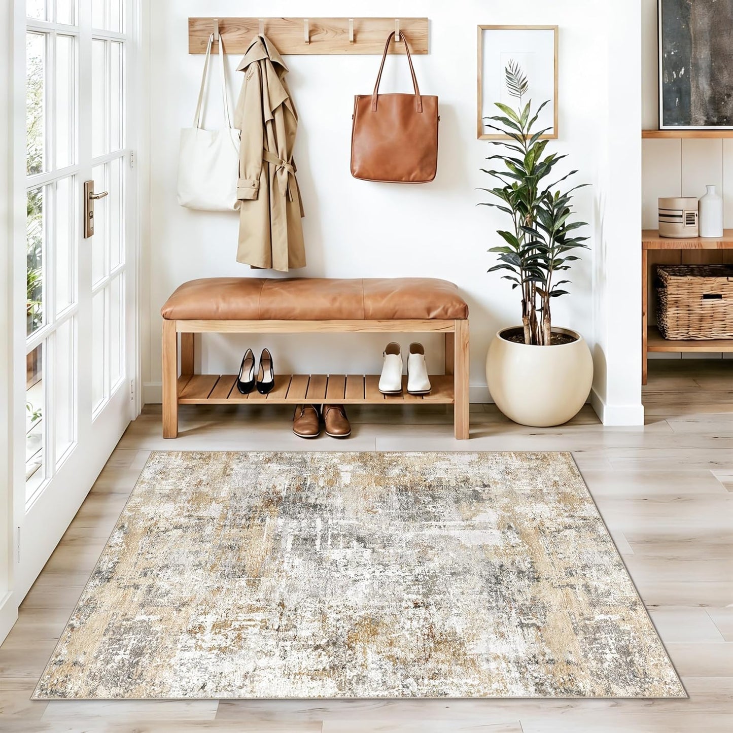2x3 Washable Non-Slip Area Rug - Soft Low Pile Throw Rug for Kitchen Entryway Bedroom - Modern Indoor Door Mat with Rubber Backing (Beige Grey) - Colors B