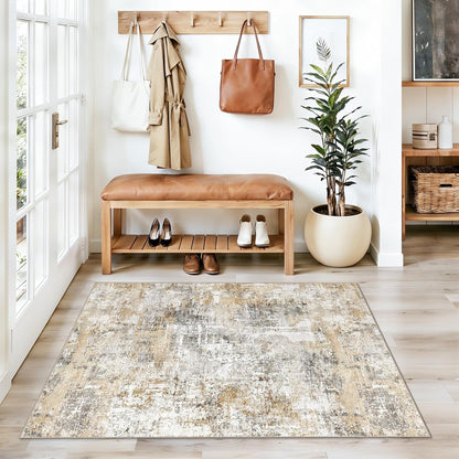 2x3 Washable Non-Slip Area Rug - Soft Low Pile Throw Rug for Kitchen Entryway Bedroom - Modern Indoor Door Mat with Rubber Backing (Beige Grey) - Colors B