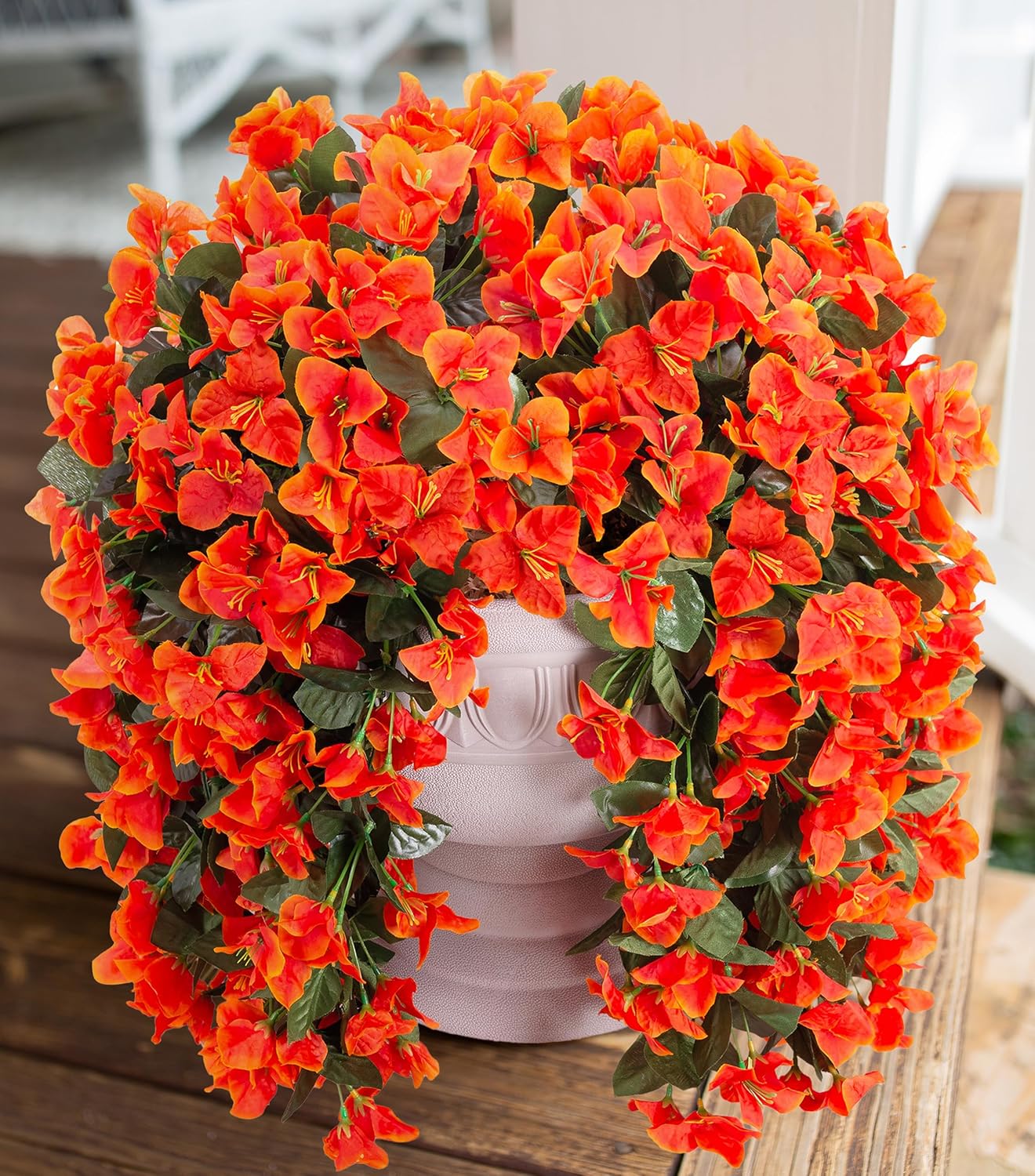 Faux Bougainvillea Artificial Flowers Plants for Outdoor Outside Decoration, 2 PCS Red Fake Flowers UV Resistant Look Real Silk Long Trailing Vines for Front Door Porch Planter Urn Patio Garden Yard