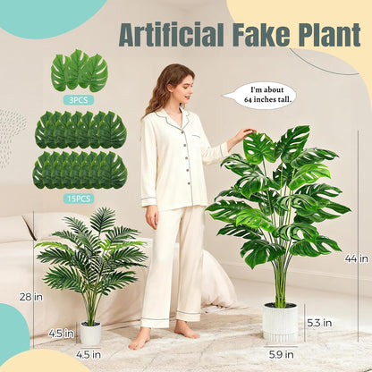 Der Rose 28" Fake Plants Large Artificial Monstera Faux Potted Plants Indoor Tall for Outdoor Living Room House Floor Front Porch Tree Decor