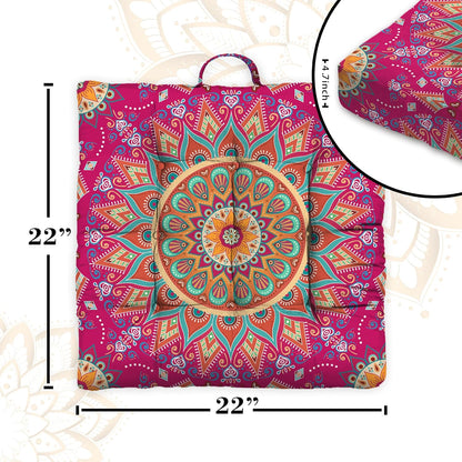 Mandala Meditation Cushion, Boho Meditation Mat, Meditation Pillows for Sitting on Floor, Cushions for Sitting in Home and Outdoor, Square Floor Pillow Cushion Seating for Yoga Accessories 22'' X 22''