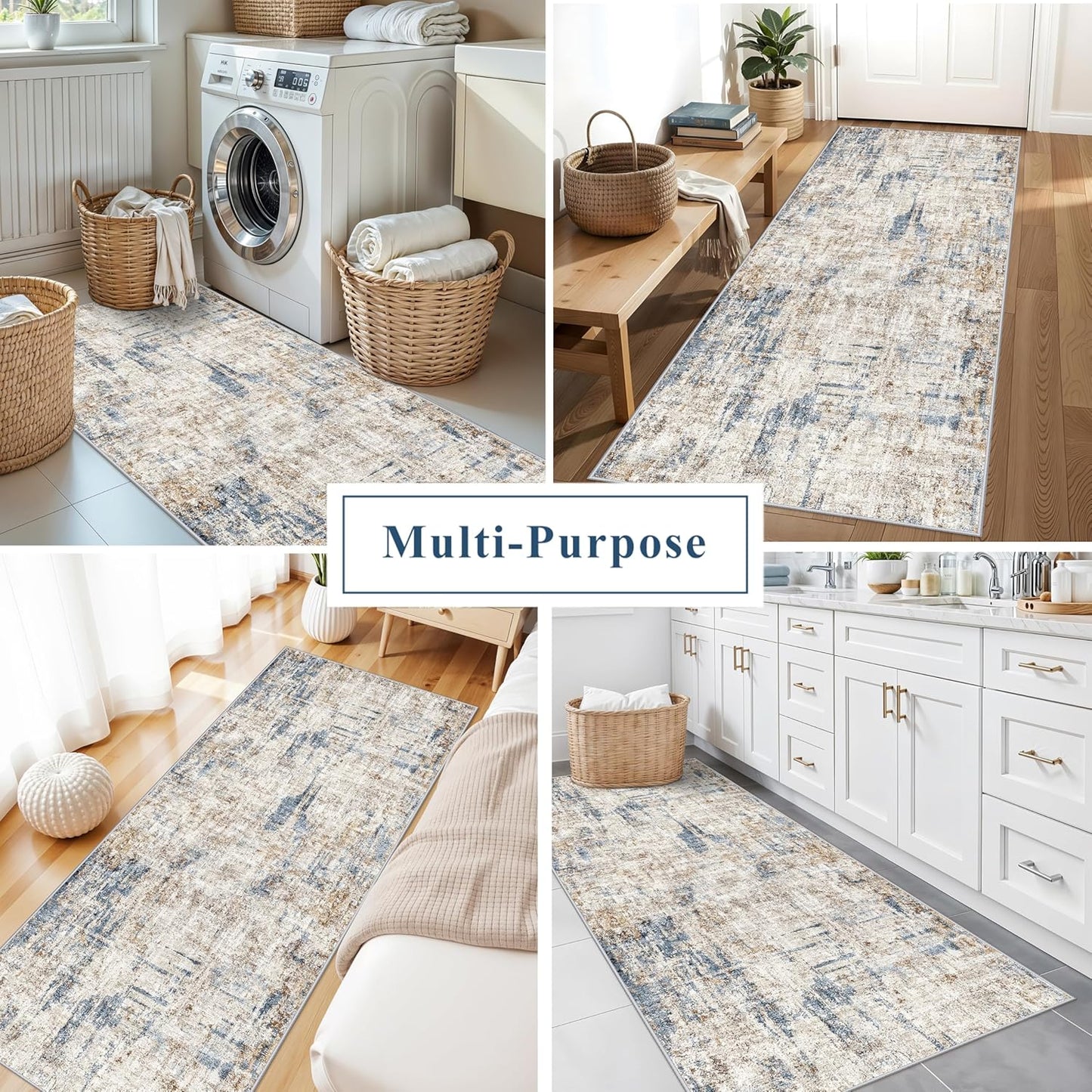 2x3 Washable Non-Slip Area Rug - Soft Low Pile Throw Rug for Kitchen Entryway Bedroom - Modern Indoor Door Mat with Rubber Backing (Beige Grey) - Colors A