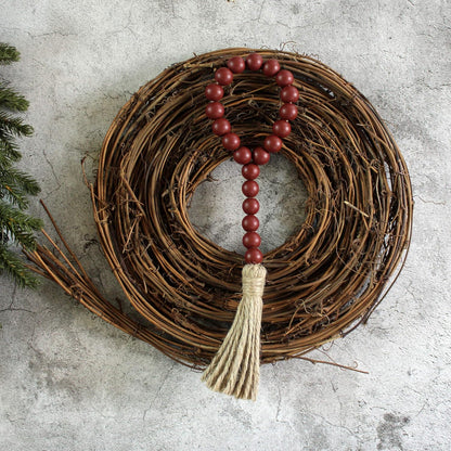 CVHOMEDECO. Wood Beads Garland with Tassels 3 PCS Farmhouse Rustic Wooden Prayer Bead String Wall Hanging Accent for Home Festival Decor. Natural