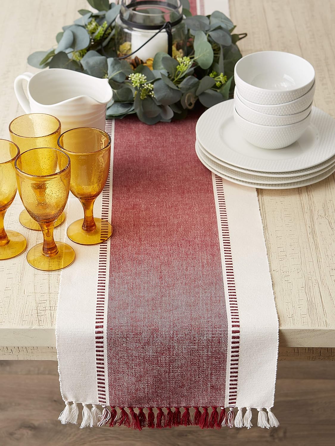 DII Dobby Stripe Woven Table Runner, 13x72-inch, French Blue