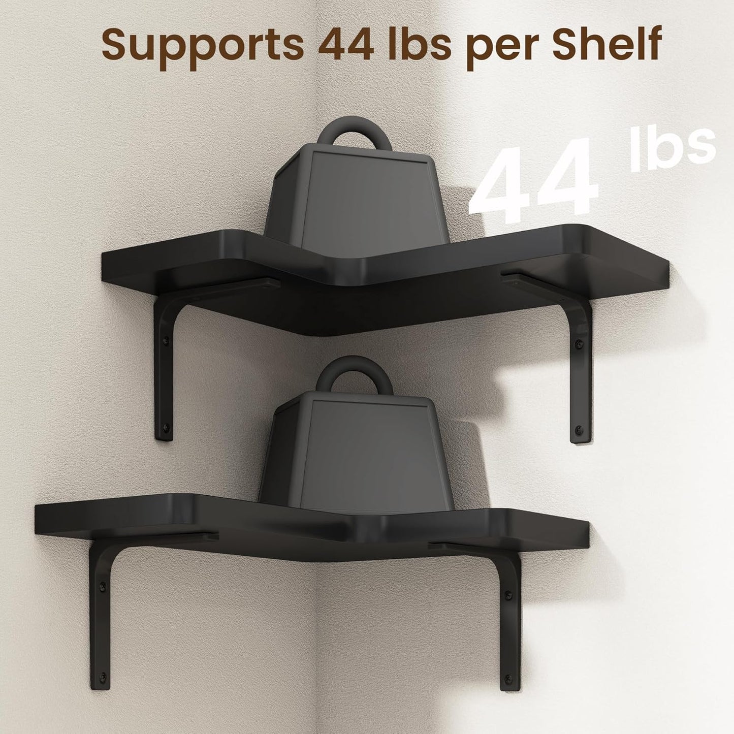 Venusmiles Corner Floating Shelves Set of 4, Wall Mounted L-Shaped Storage - Maximize Unused Corner Space in Bathroom, Kitchen, Bedroom, Office, Dark Carbonized