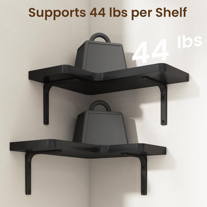 Venusmiles Corner Floating Shelves Set of 4, Wall Mounted L-Shaped Storage - Maximize Unused Corner Space in Bathroom, Kitchen, Bedroom, Office, Dark Carbonized