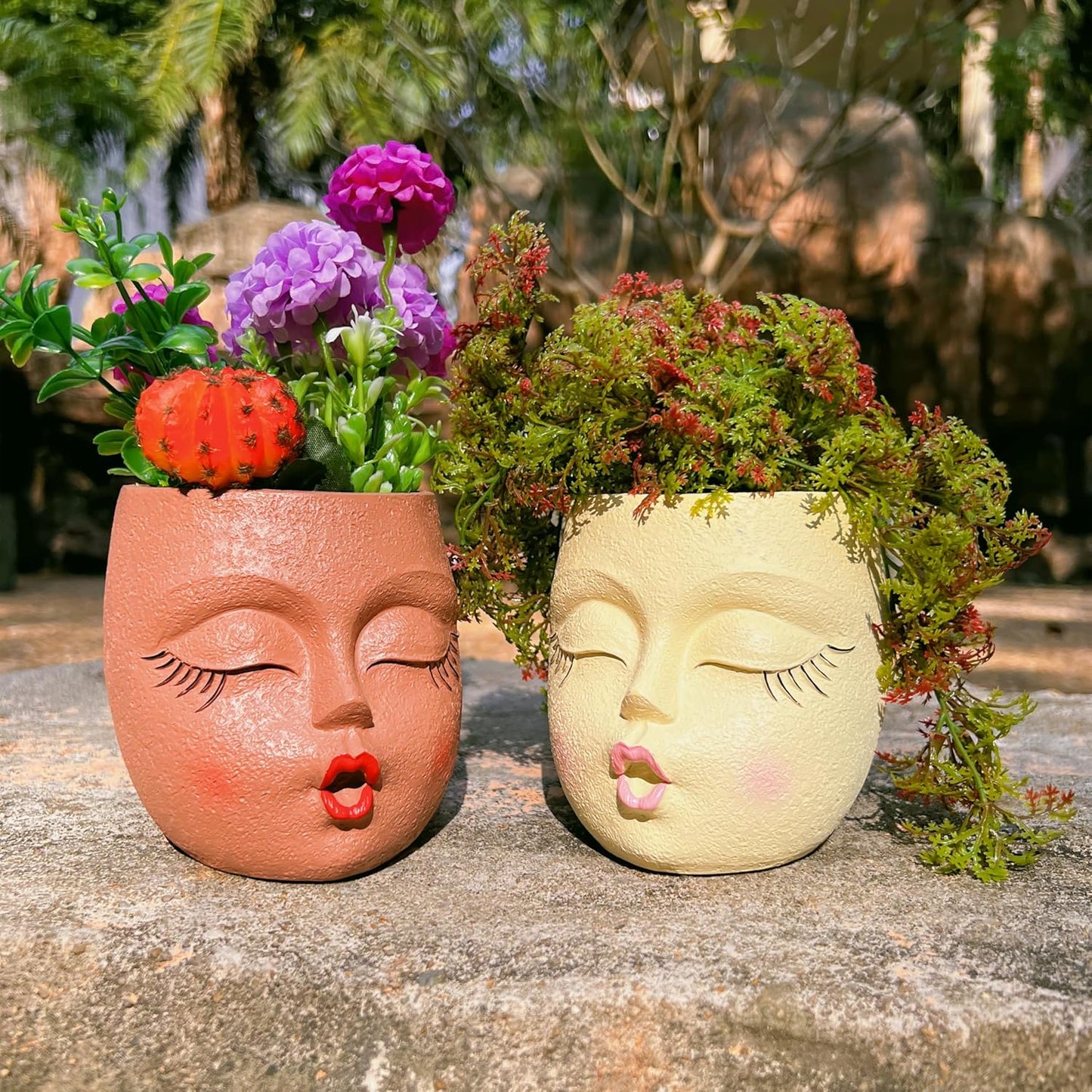 Handmade Face Flower Pots Standing Air Kiss Head Planter Pot for Trailing Plants Cute Succulent Planter Resin Planters Funny Face Planters with Anti-Friction Pads White 1Pack