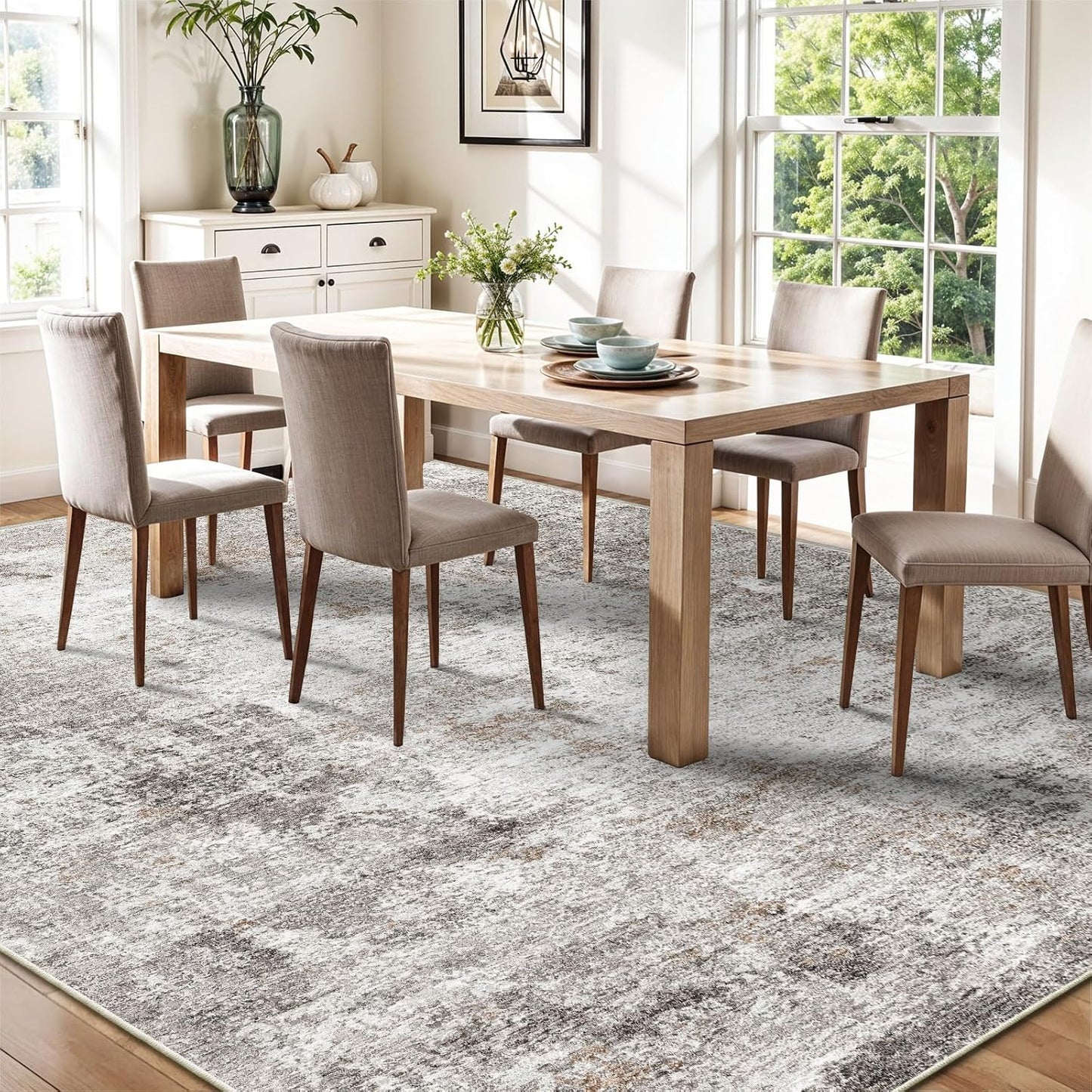 2x3 Washable Non-Slip Area Rug - Soft Low Pile Throw Rug for Kitchen Entryway Bedroom - Modern Indoor Door Mat with Rubber Backing (Beige Grey) - Colors B