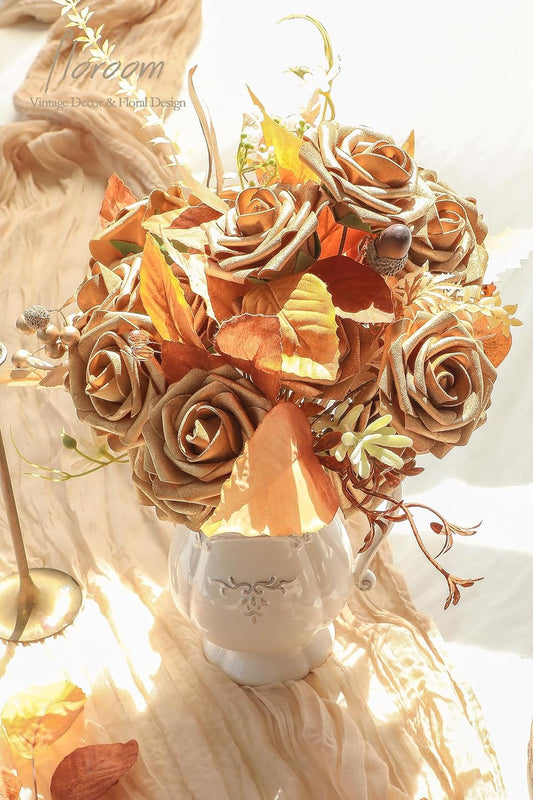 Floroom Artificial Flowers 25pcs Real Looking Blush Foam Fake Roses with Stems for DIY Wedding Bouquets Bridal Shower Centerpieces Party Decorations - Colors A