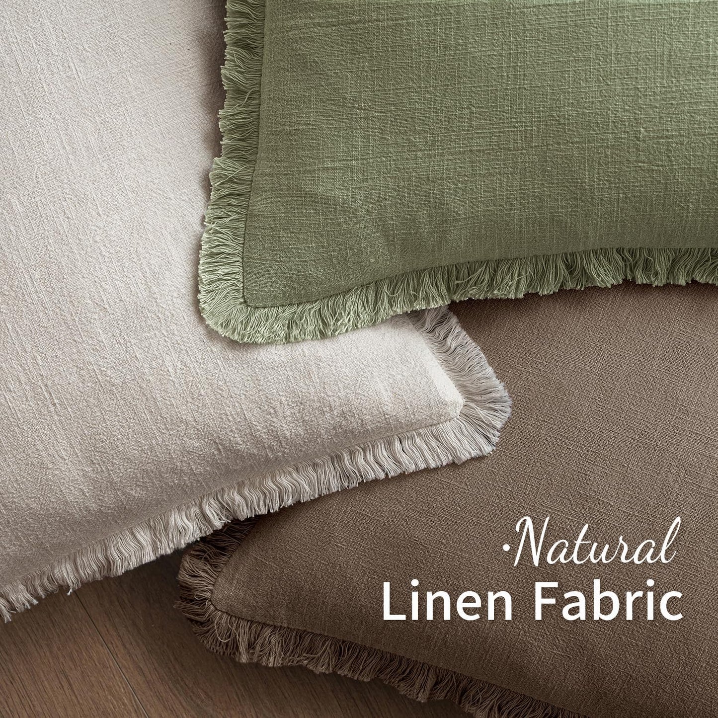 MIULEE Decorative Throw Pillow Covers Neutral Linen Fringe Throw Pillows Set of 2 Natural Beige Boho Farmhouse Cushion Covers with Tassels for Couch Sofa Bed Spring Home Decor 20x20 Inch