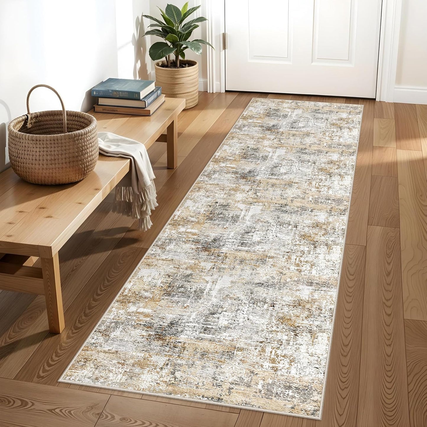 2x3 Washable Non-Slip Area Rug - Soft Low Pile Throw Rug for Kitchen Entryway Bedroom - Modern Indoor Door Mat with Rubber Backing (Beige Grey) - Colors B