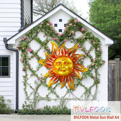 Large Sun Wall Art Decor 45 inch Metal Wall Art, Retro Hanging Decor, Valentine Wall Decorations for Patio,Yard,Garden,Fence,Living Room