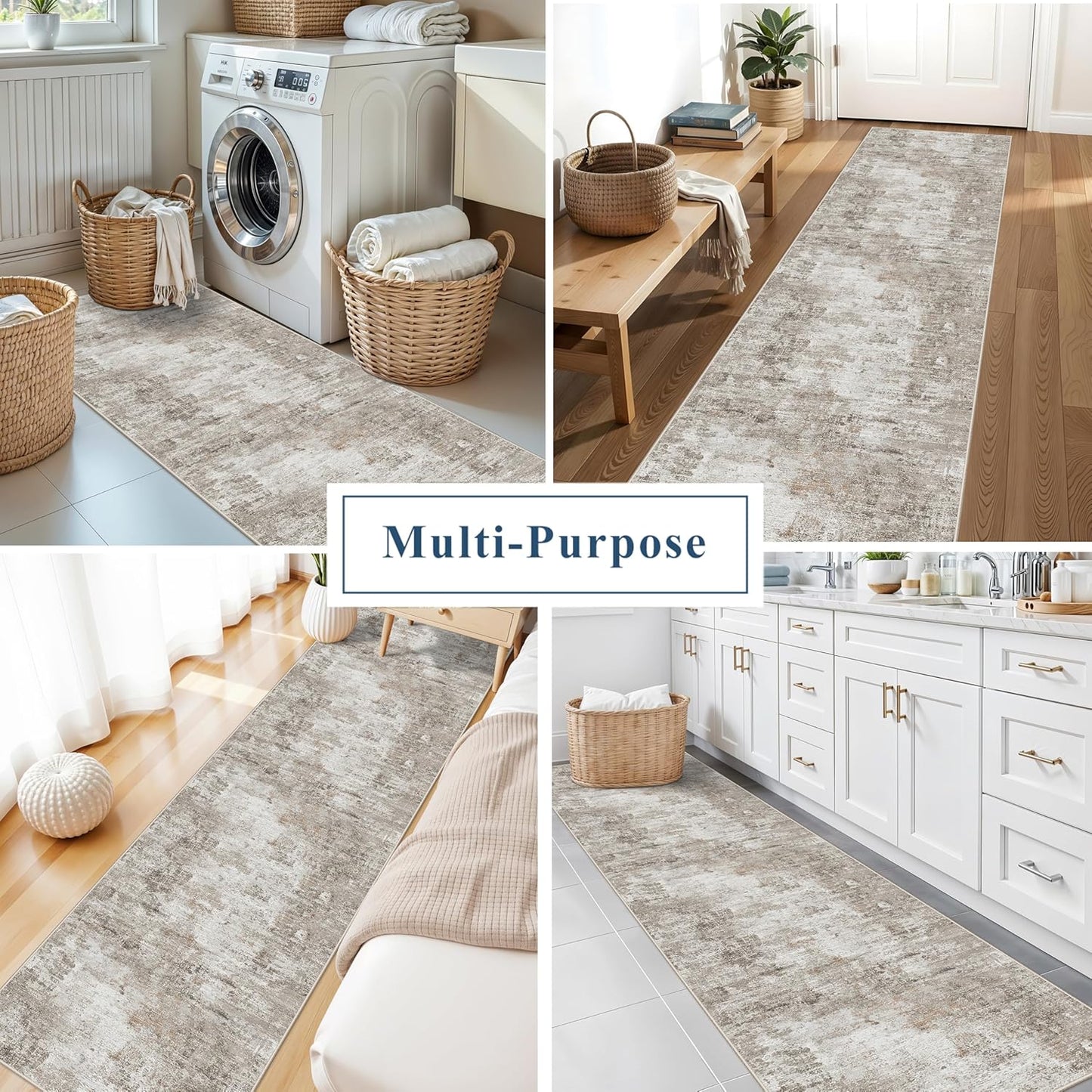 2x3 Washable Non-Slip Area Rug - Soft Low Pile Throw Rug for Kitchen Entryway Bedroom - Modern Indoor Door Mat with Rubber Backing (Beige Grey) - Colors B