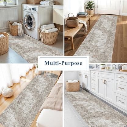 2x3 Washable Non-Slip Area Rug - Soft Low Pile Throw Rug for Kitchen Entryway Bedroom - Modern Indoor Door Mat with Rubber Backing (Beige Grey) - Colors B