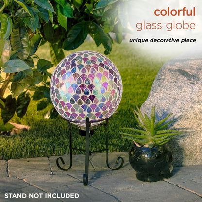 Alpine Corporation 10" Diameter Indoor/Outdoor Glass Mosaic Gazing Globe Yard Decoration, Purple Pearlized Petals Design