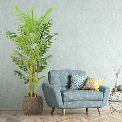 6FT Artificial Palm Tree Indoor with White Pot, Realistic Leaves, 15 Trunks Adjustable Branches, Tall Faux Fake Palm Plant, Ideal for Living Room Bedroom Office Home Interior Aesthetic Decor