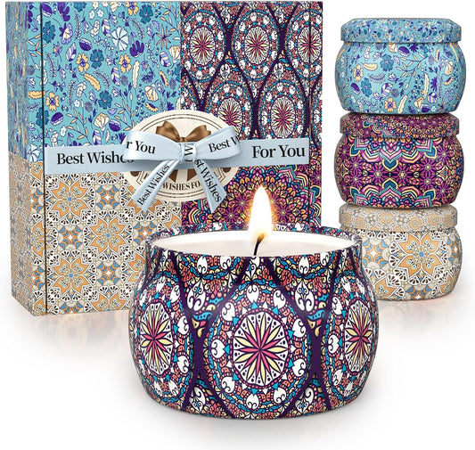 TranquilBliss Scented Candle Set, 4 Pack Soy Wax Candles, 120H Burn Time, Ideal Gifts for Women, Birthday Presents