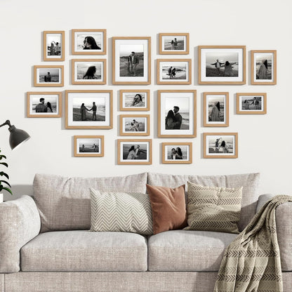 Venusmiles 20 Pack Picture Frames Collage Wall Decor, Gallery Frame Set for Wall Mounting or Tabletop Display, Multi Sizes Including 4pcs 8x10, 8pcs 5x7, 8pcs 4x6, Oak