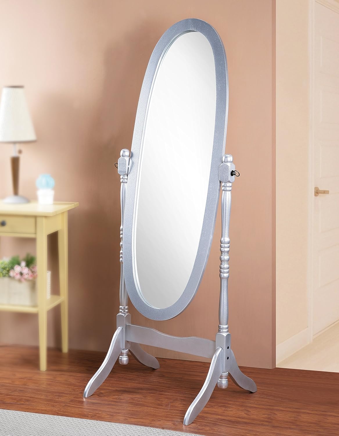 Roundhill Furniture Traditional Queen Anna Style Wood Floor Cheval Mirror, Cherry Finish