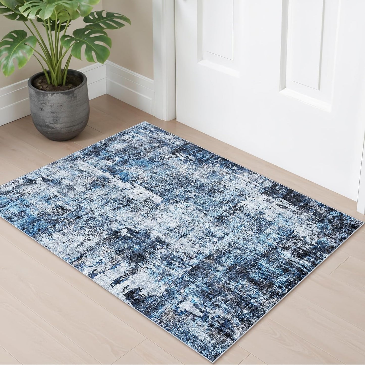 2x3 Washable Non-Slip Area Rug - Soft Low Pile Throw Rug for Kitchen Entryway Bedroom - Modern Indoor Door Mat with Rubber Backing (Beige Grey) - Colors A