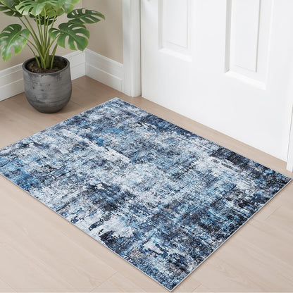2x3 Washable Non-Slip Area Rug - Soft Low Pile Throw Rug for Kitchen Entryway Bedroom - Modern Indoor Door Mat with Rubber Backing (Beige Grey) - Colors A