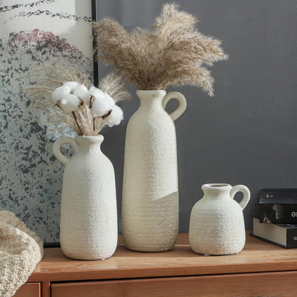 Ceramic Vase Set of 3 | Neutral Vase Home Decor with Handle | Pottery Modern Farmhouse Vases Pampas Grass Flower Vases for Home Decor Table Living Room Centerpieces Mantel Decor - Multicolor