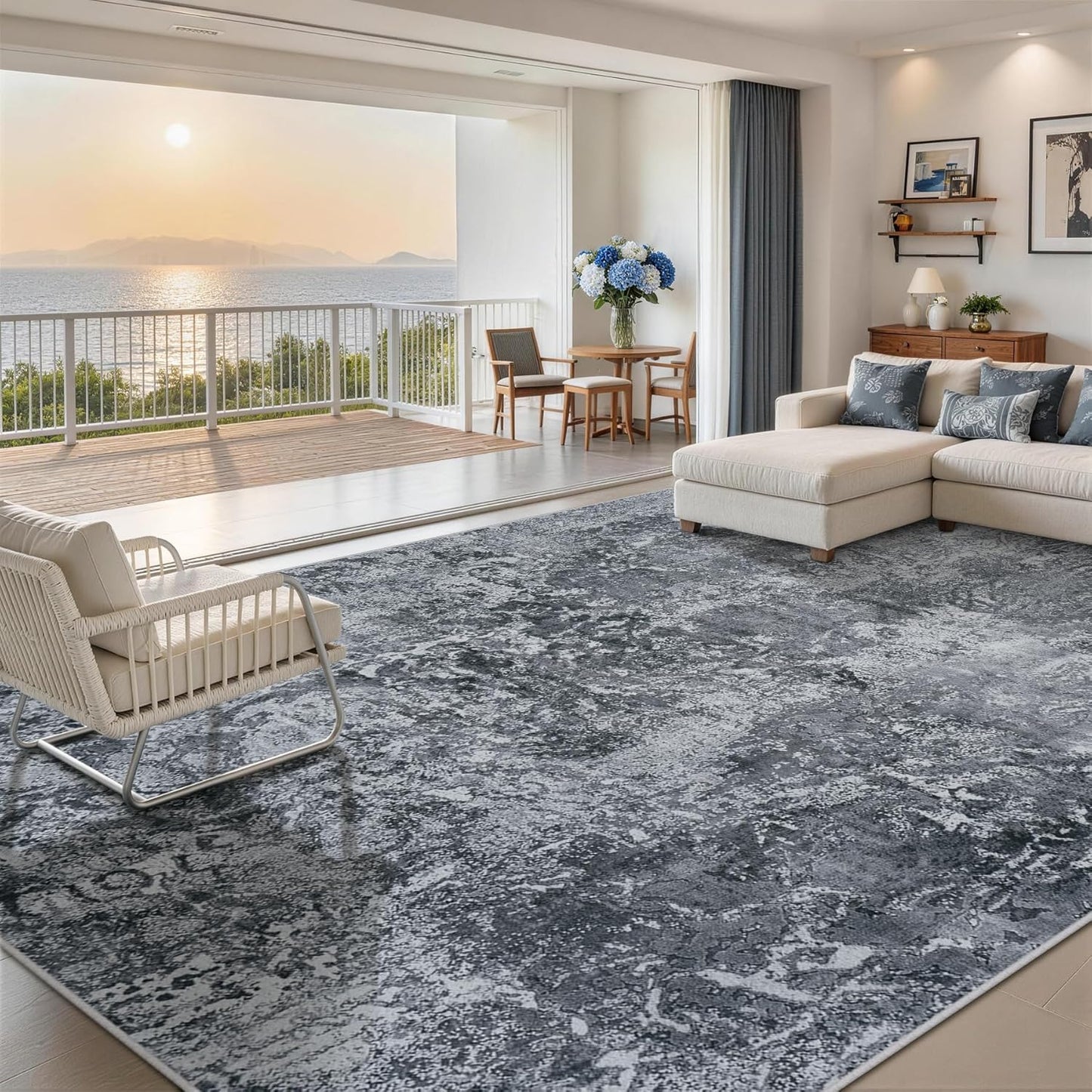 8x10 Area Rugs for Living Room Rug Washable: Abstract Large Rug for Dining Room Bedroom Carpet Non Slip 8 by 10 Indoor Modern Nursery Home Office Blue Grey
