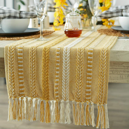 DII Farmhouse Braided Stripe Table Runner Collection, 15x72 (15x77, Fringe Included), Black