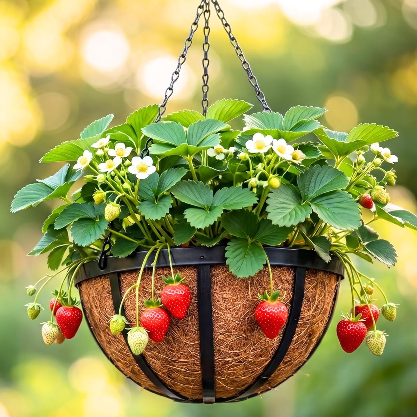LaLaGreen Outdoor Hanging Baskets for Plants (12 Inch, 6 Pack) Medium Hanging Planter with Coco Liner, Flat Iron Metal Round Plant Flower Pots for Deck Patio Porch Garden Balcony Outside Decoration