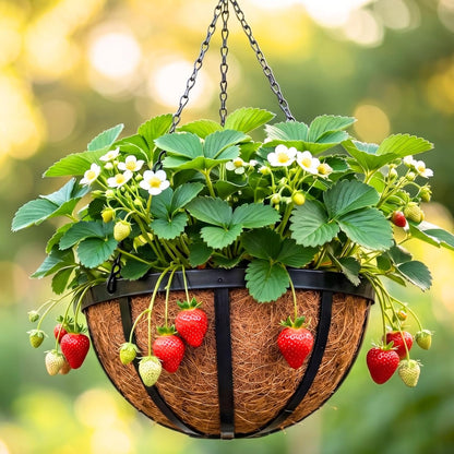 LaLaGreen Outdoor Hanging Baskets for Plants (12 Inch, 6 Pack) Medium Hanging Planter with Coco Liner, Flat Iron Metal Round Plant Flower Pots for Deck Patio Porch Garden Balcony Outside Decoration