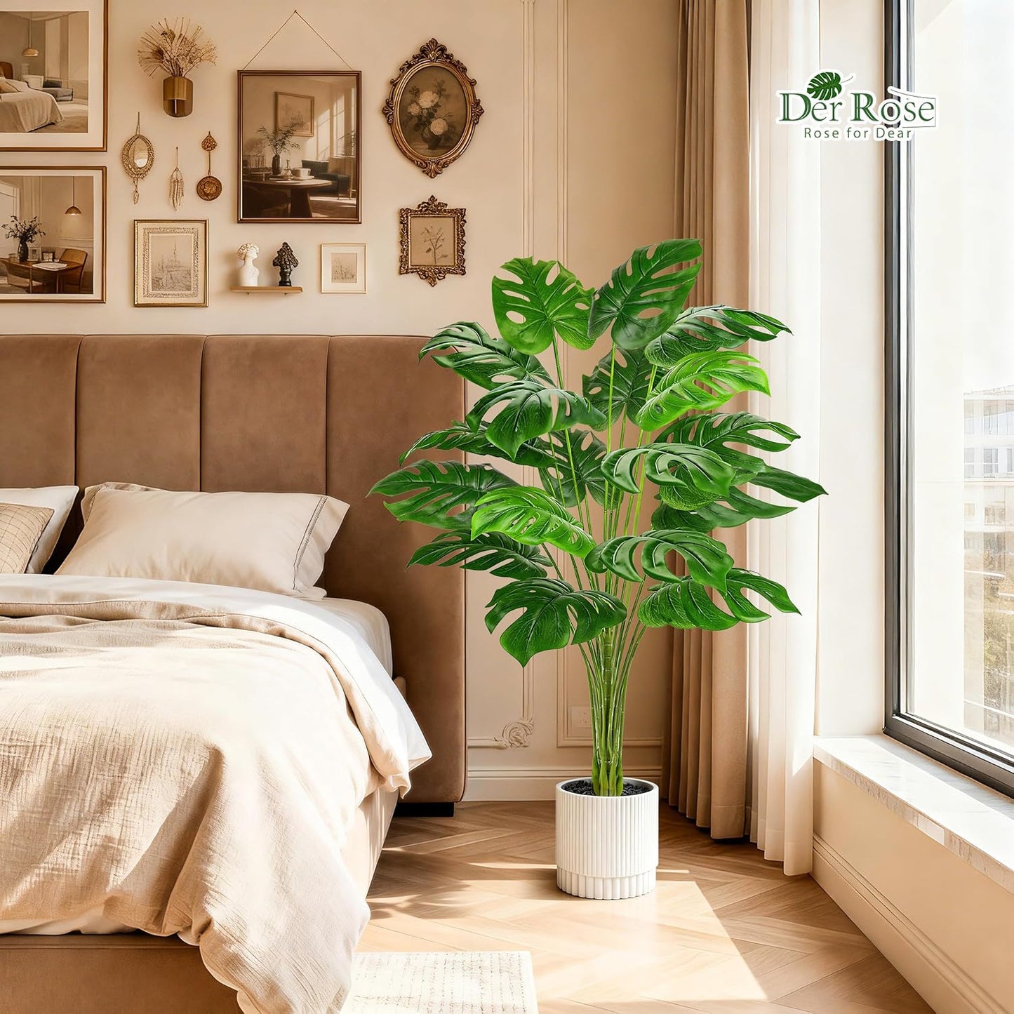 Der Rose 28" Fake Plants Large Artificial Monstera Faux Potted Plants Indoor Tall for Outdoor Living Room House Floor Front Porch Tree Decor