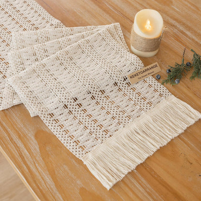 Keketoarrange Boho Sage Green Table Runner for Summer Home Decorations 12x72 Inches Farmhouse Small Macrame Woven Burlap Rustic Coffee Dresser Dining Kitchen Centerpiece Bohemian Decor