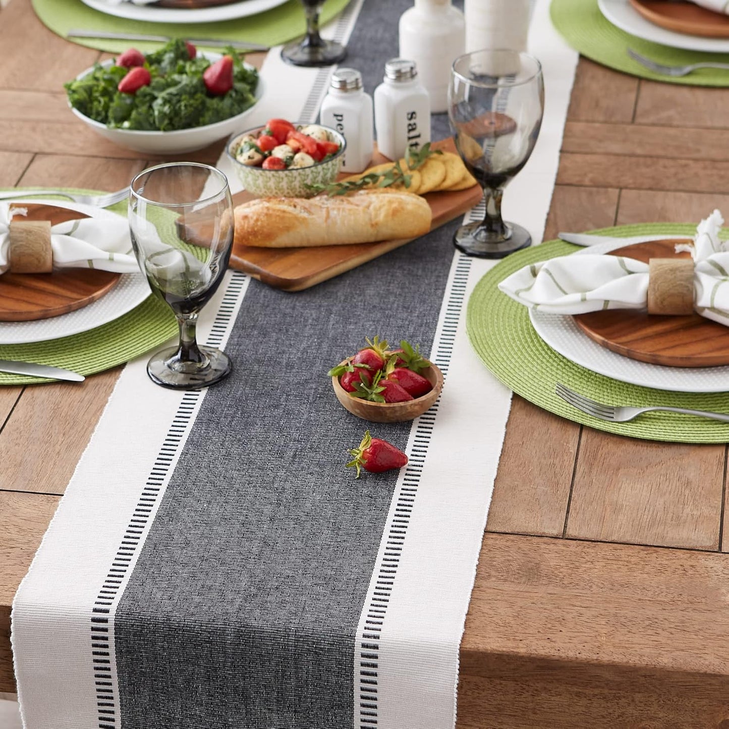DII Dobby Stripe Woven Table Runner, 13x72-inch, French Blue