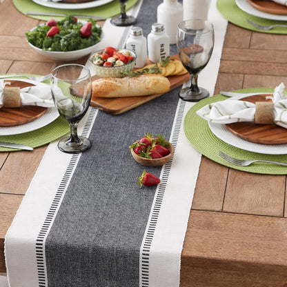 DII Dobby Stripe Woven Table Runner, 13x72-inch, French Blue